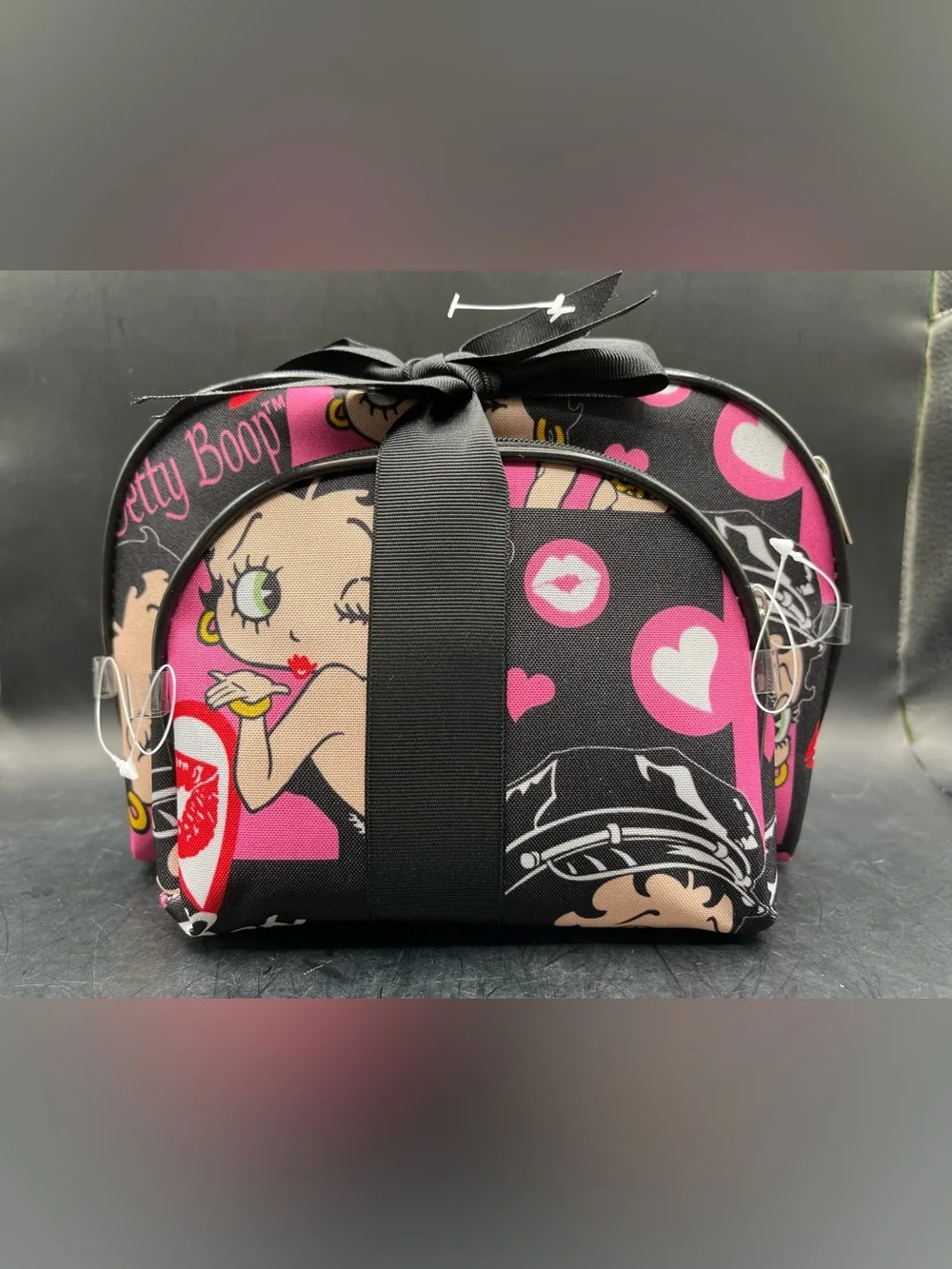 Betty Boop 2-Piece Makeup Bag Set - Pink Black Cartoon Cosmetic Pouches NWOT